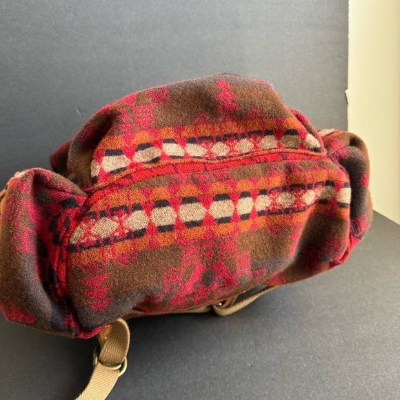 Mulholland Brothers Backpack Red Aztec Navajo Print Wool‎ Brown Leather Rucksack main image 10
